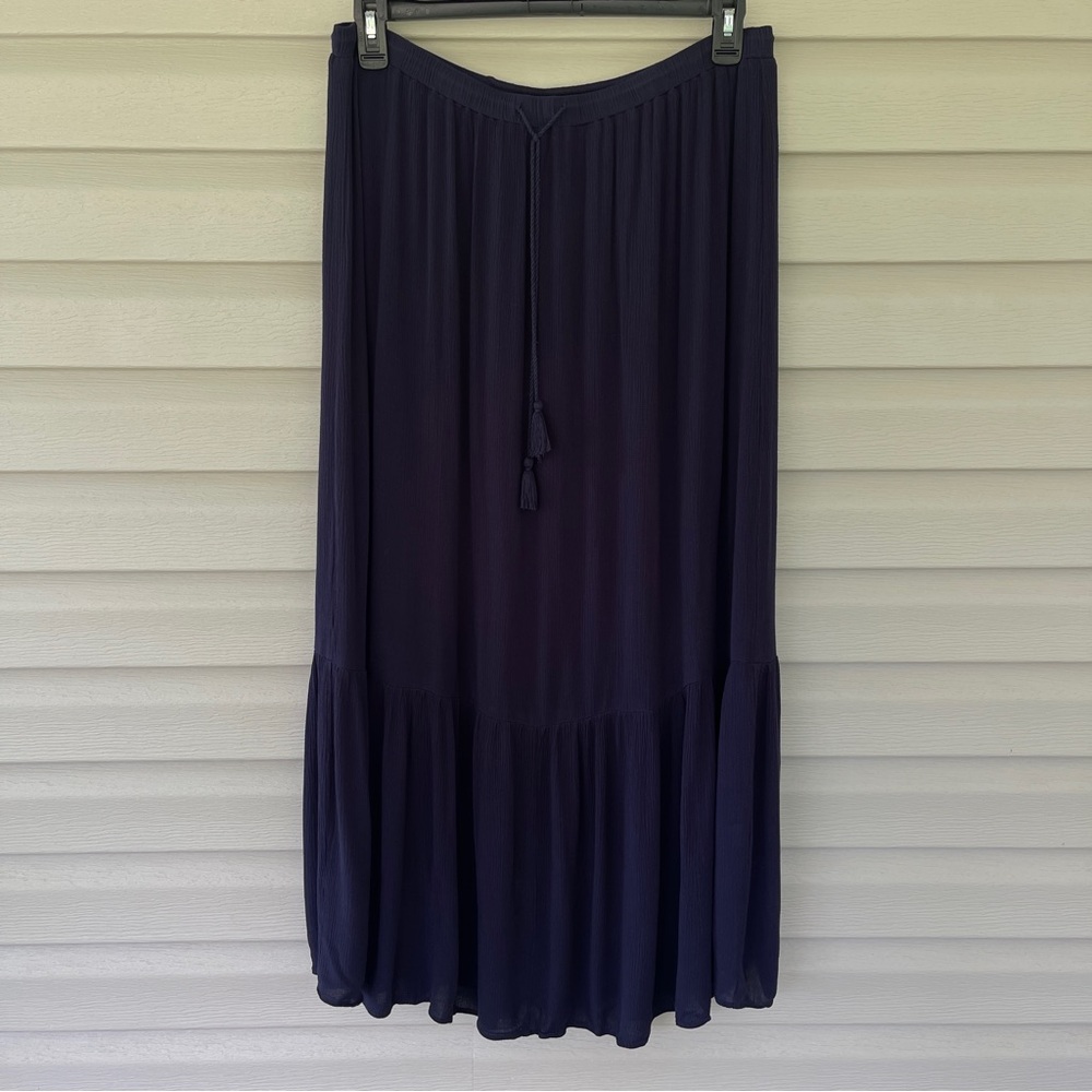 Talbots Navy Blue Flowy Single-Tiered Midi Skirt Size L